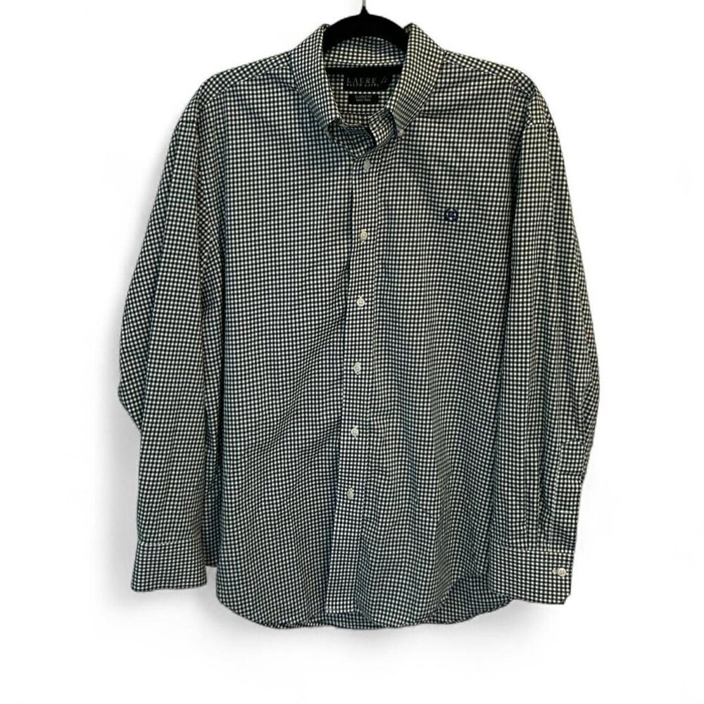 Lauren Ralph Lauren Cotton Classic Fit Gingham Plaid‎ Button Down Shirt Non Iron
